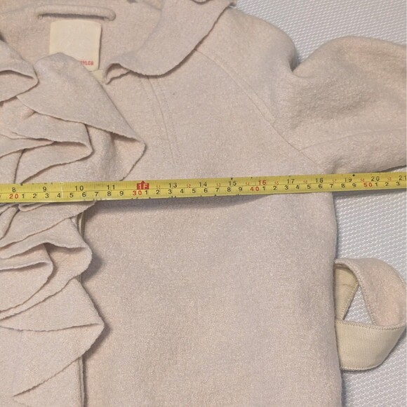 Rebecca Taylor Womens Sz 4 Belted Coat Wool Blend Long Beige Ruffle Collar Retro - Picture 11 of 13